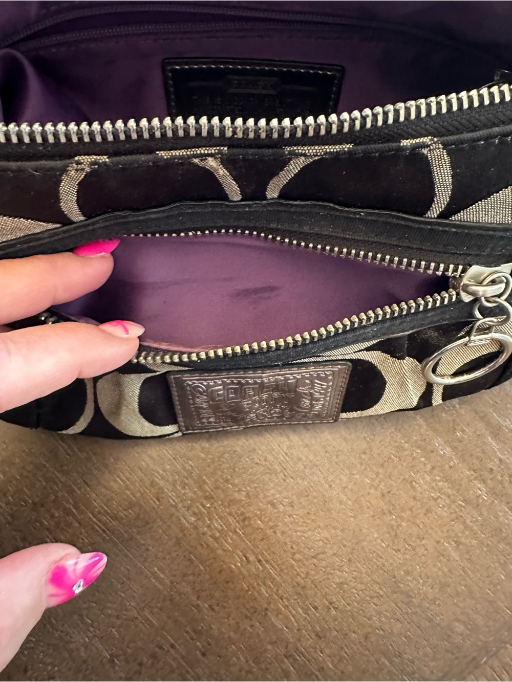 Coach Black and Gray Signature Canvas Shoulder Bag with Metallic Trim - Picture 7 of 14